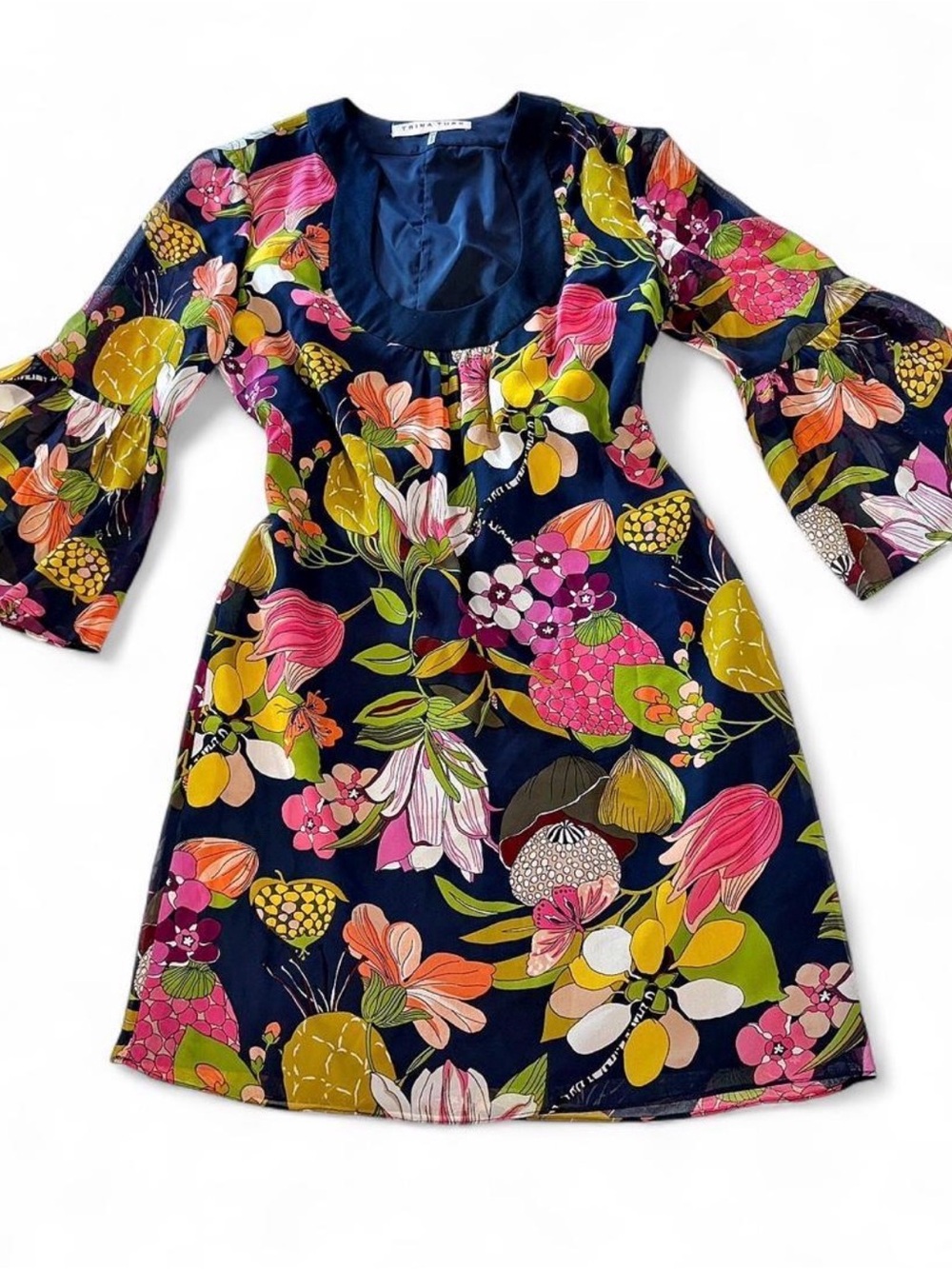 TRINA TURK Navy Floral Scoop Neck Mini Dress
